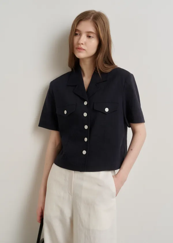 POCKET LINEN HALF SLEEVE JACKET (dark navy)