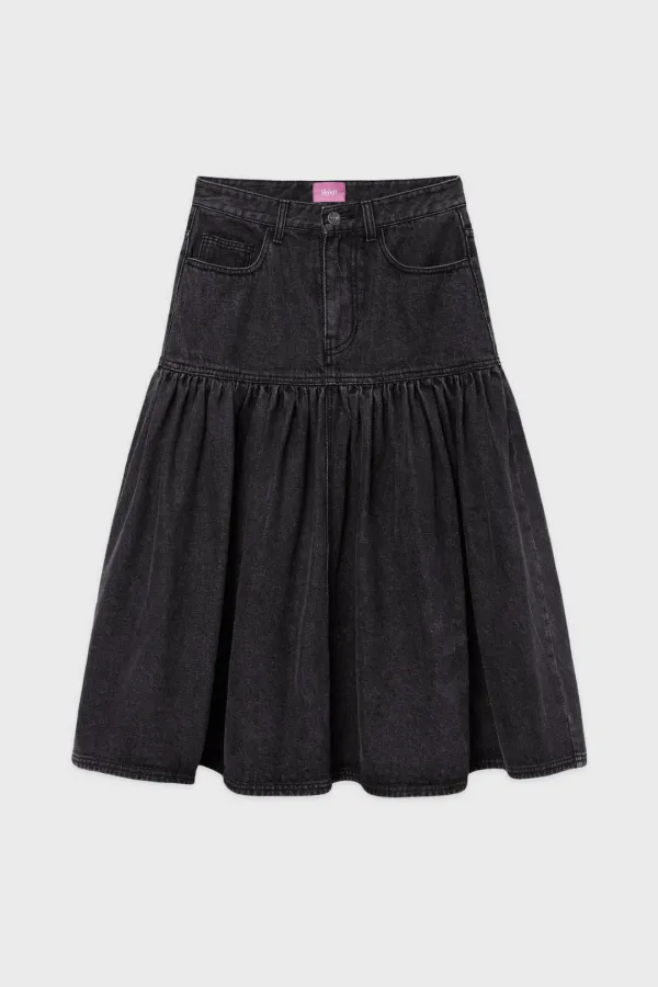 SN Flare Denim Skirt (Black)