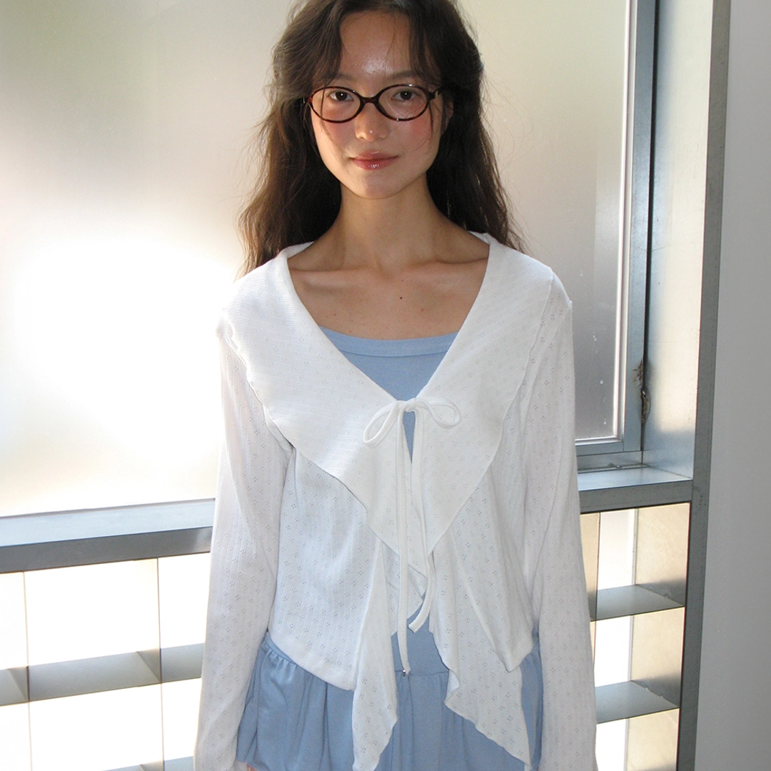 론론 PENDANT SAILOR FRILL EYELET CARDIGAN IVORY 상품 이미지 2