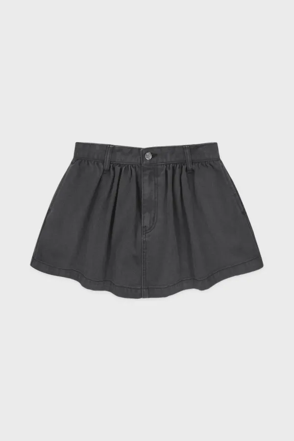 Shirred Twill Mini Skirt (Grey)