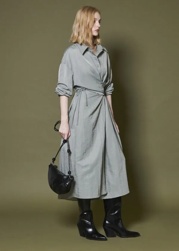 TIE WRAP SHIRTS DRESS _KHAKI GRAY