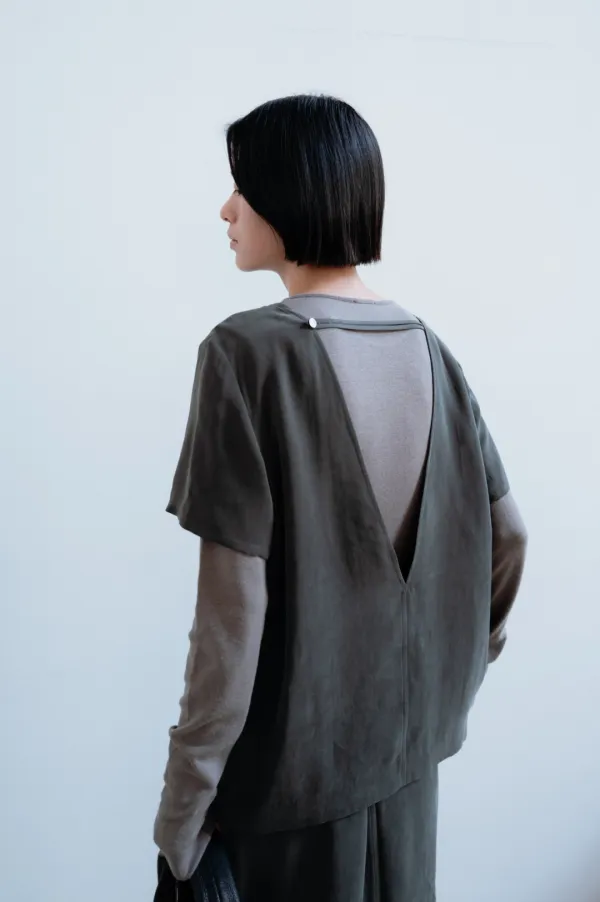 Cupro Backless Blouse (Dark Gray)