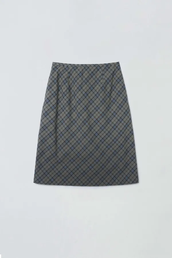 [1차 리오더] CHECK MIDI SKIRT_KHAKI GREY