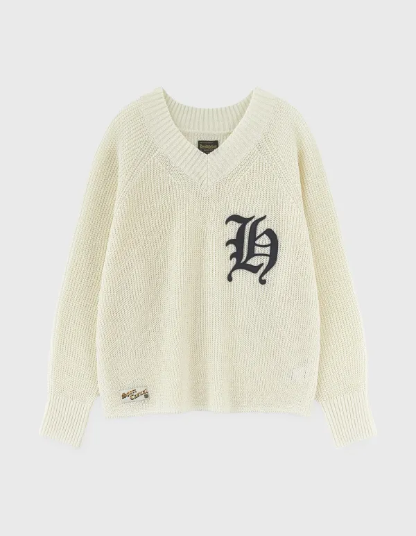H LETTER LINEN V-NECK / Ivory