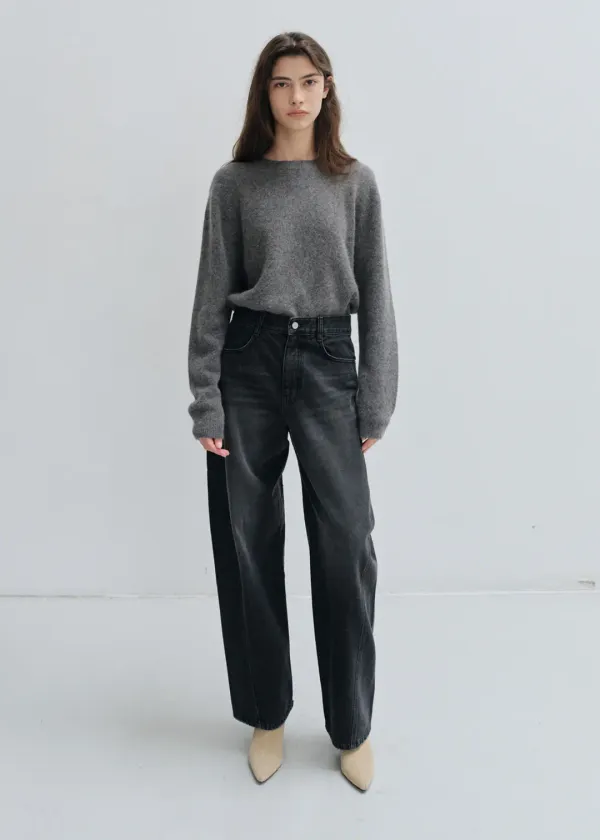 Round tomboy denim (washed black)