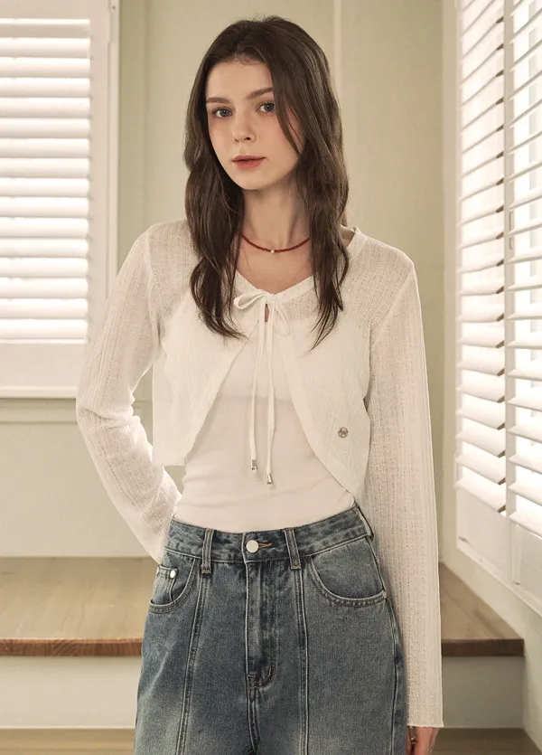  [44-120]  Fondly Crochat Crop Cardigan  폰드리 크로쉐 크롭 가디건 (여름-봄-데일리룩-마실룩-꾸안꾸-출근룩-바캉스룩-기본템-살안타템-볼레로-레이어드-여름가디건-빅사이즈-자체제작) 