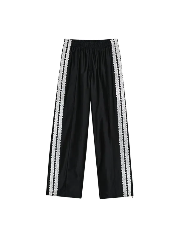[6th REORDER] GLOSSY LACE TRACK PANTS [BLACK]