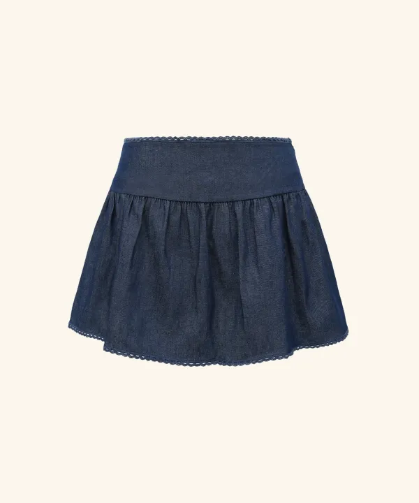 Poi Lace Denim Skirt ( Dark Blue )