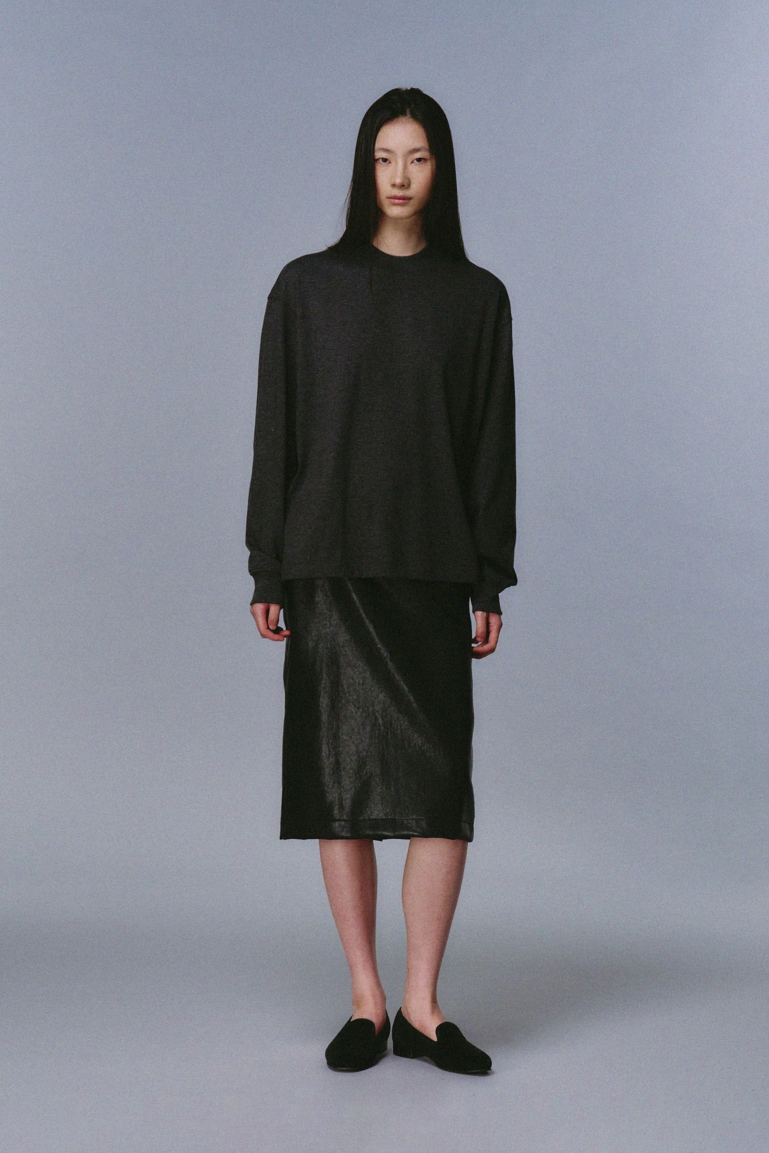 레이스 Mock-Neck Long Sleeve T-Shirt_Charcoal 상품 이미지 1