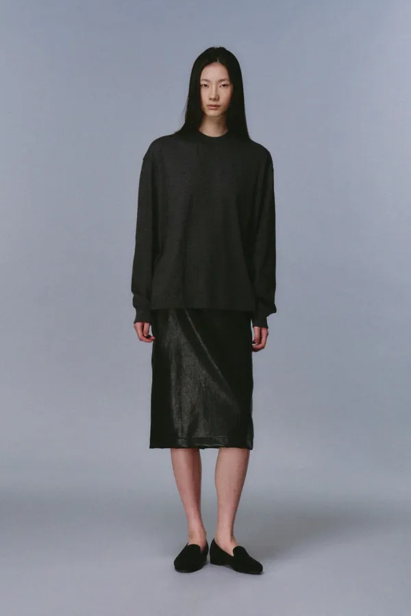 Mock-Neck Long Sleeve T-Shirt_Charcoal