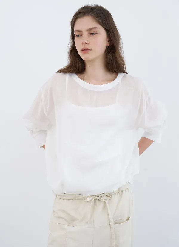 Ines Round Linen Blouse (Ivory)