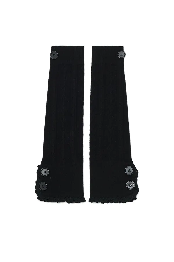 Button cable knit leg-warmer (Black)
