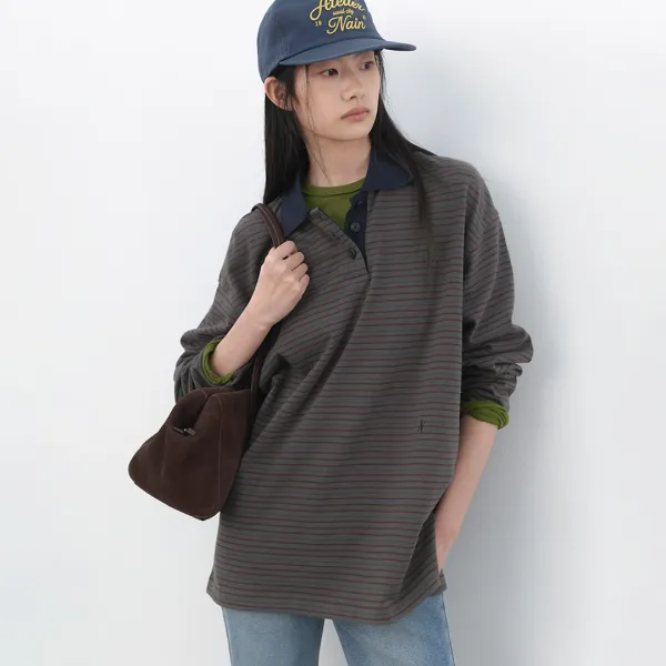 (T-7282)PINSTRIPE COLLAR TEE