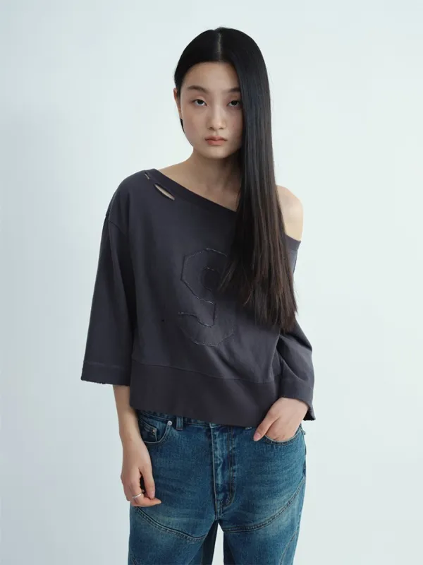 Distressed Applique T-Shirt [Charcoal]
