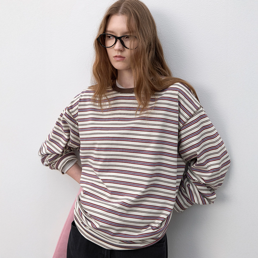 아뜰리에 나인 (T-7197)MULTI STRIPE SOFT BOXI TEE 상품 이미지 1