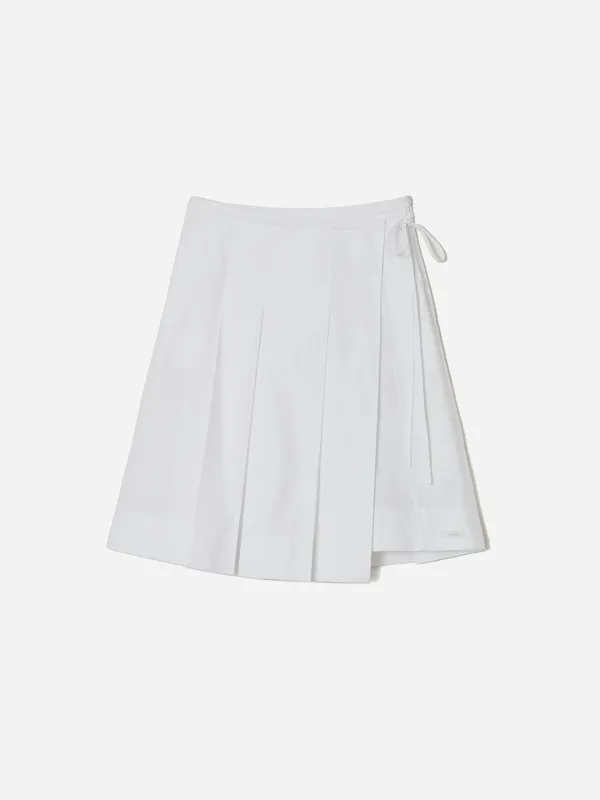 String Pleats Midi Skirt White