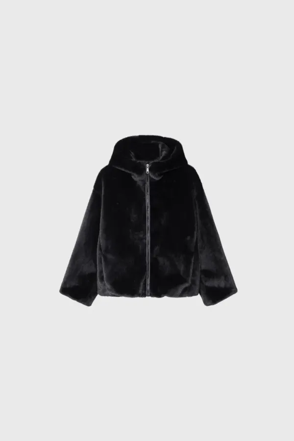 Fur hooded jumper (black)