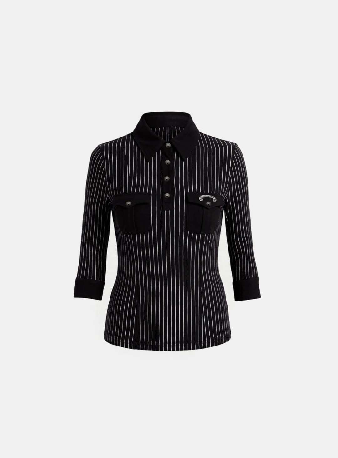 배드블러드 [w-tee26-108] Vintage Jersey Polo 3/4 Sleeve Shirt - Black Stripe 상품 이미지 1