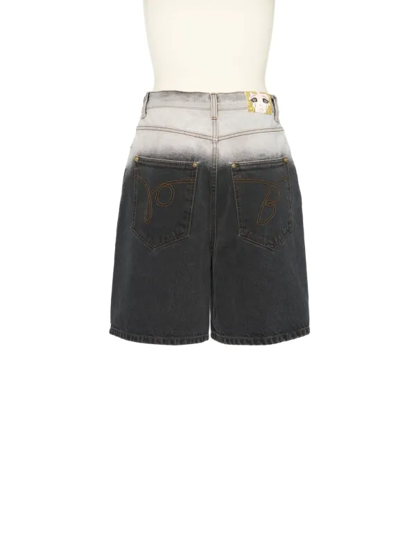 FW25 UNDERLINE BLACK WASHED BERMUDA DENIM PANTS