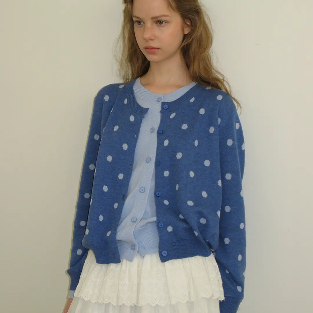 론론 DOT PATTERN LAYERED KNIT CARDIGAN BLUE SKY 상품 이미지 1
