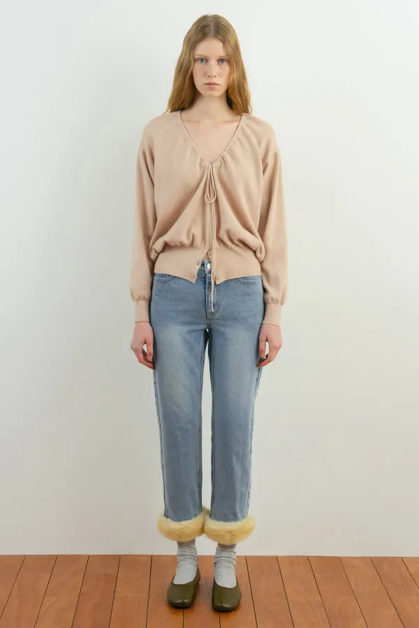 Faux Fur Denim Pants (Blue)