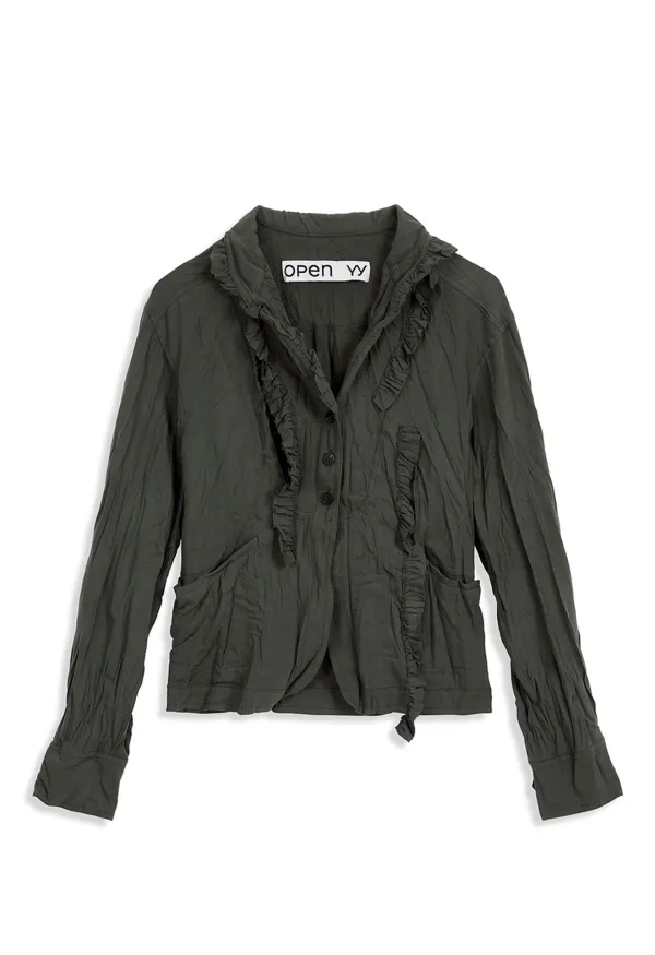 SLIT CRINKLED JACKET, KHAKI