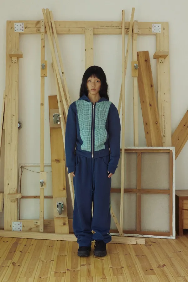 FABRIC BLOCK HOODED ZIP-UP MAZARINE BLUE