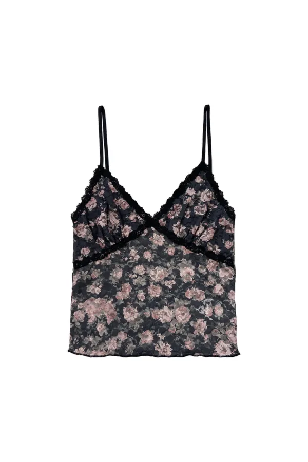 FLORAL LACE CAMI TOP (NAVY)