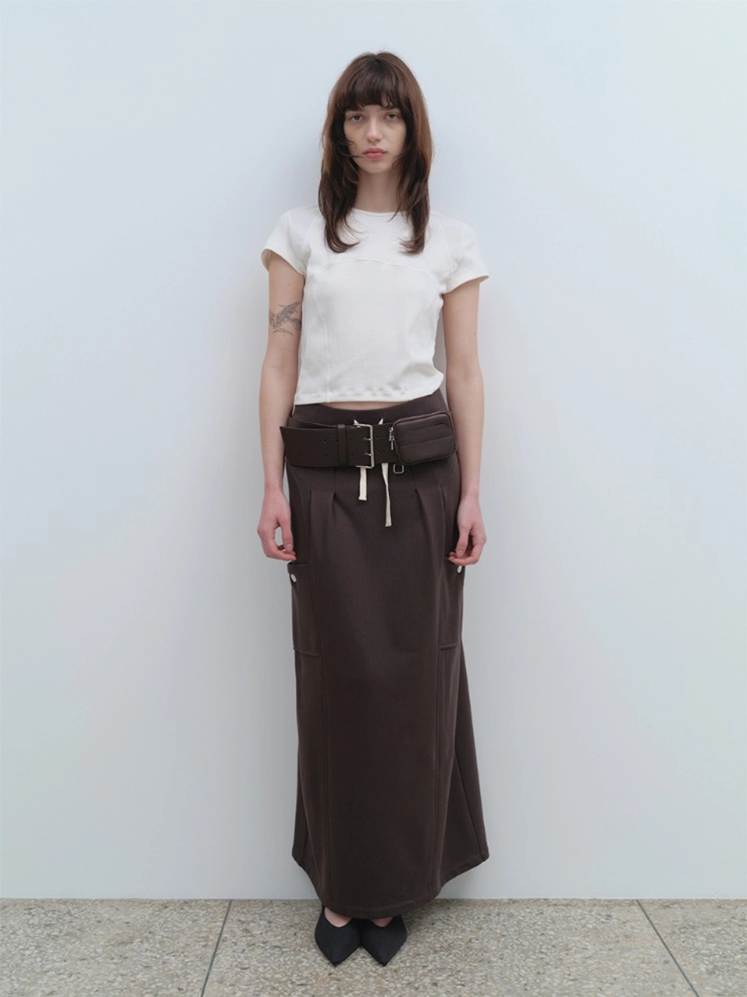 밀로 우먼 Belt Hole Maxi Skirt [Charcoal] 상품 이미지 2