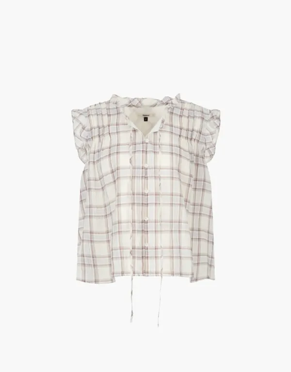 frill-neck pintuck sleeveless blouse - beige