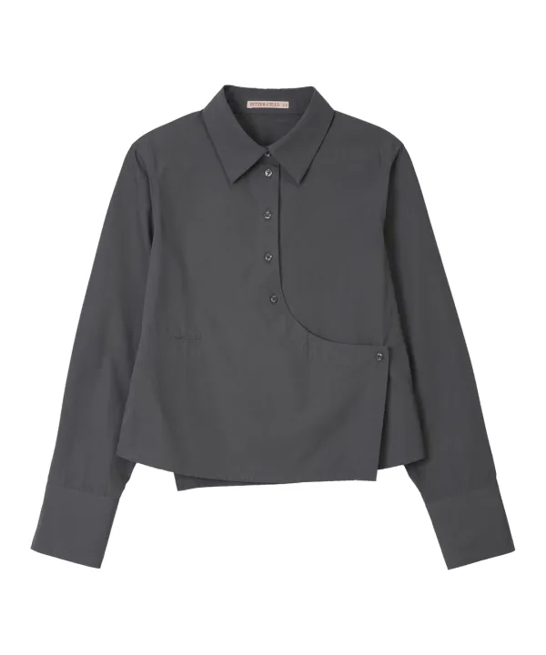 Twist Crop Shirt-Charcoal