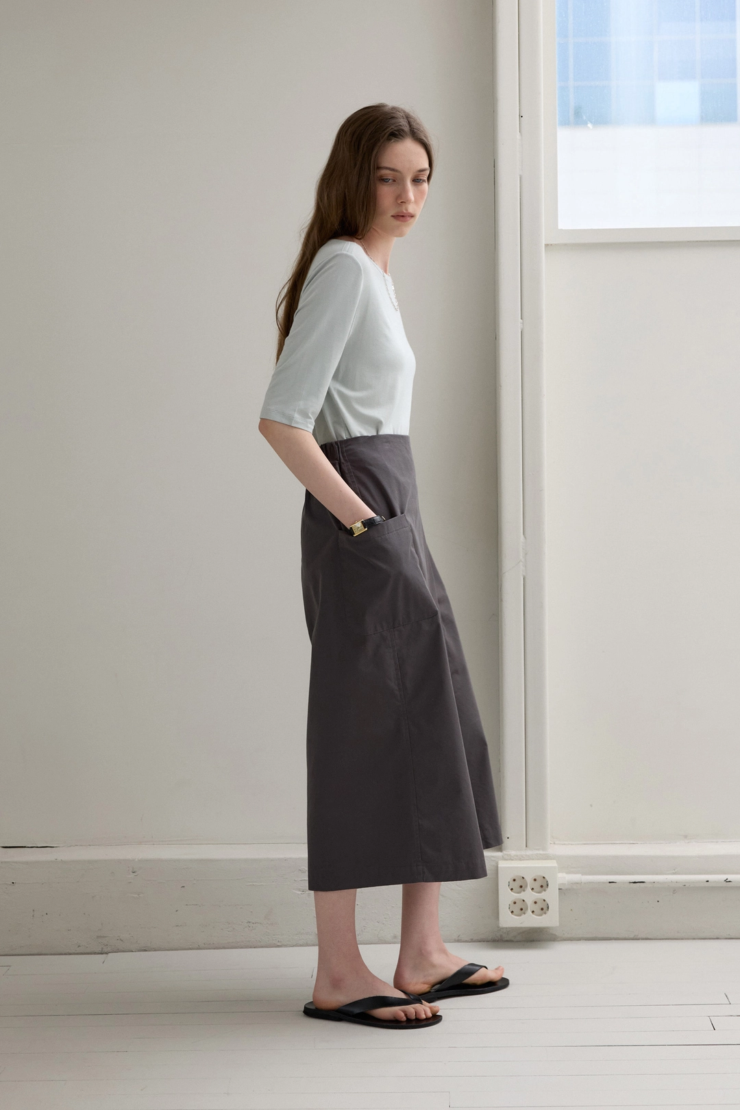 모데스트무드 Flat Skirt (charcoal) 상품 이미지 1