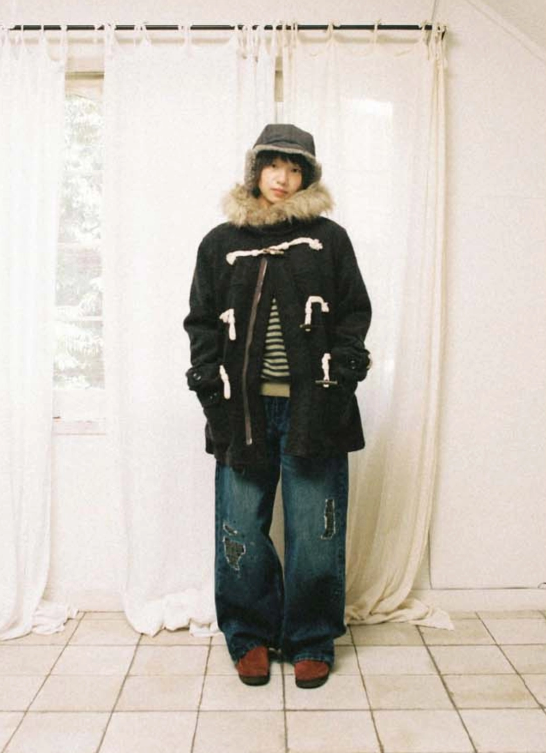 에이이에이이 CHECK PATCHWORK DENIM PANTS [ASH BLUE] 상품 이미지 2