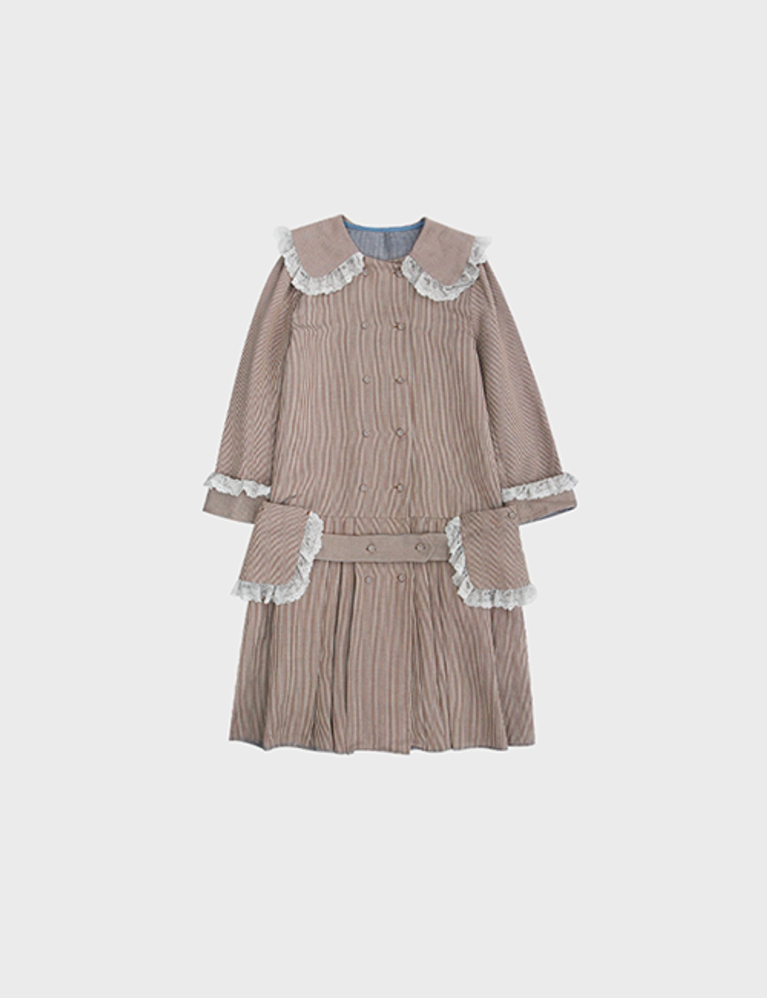 프레클 ruffle lace trench coat in brown stripe 상품 이미지 2