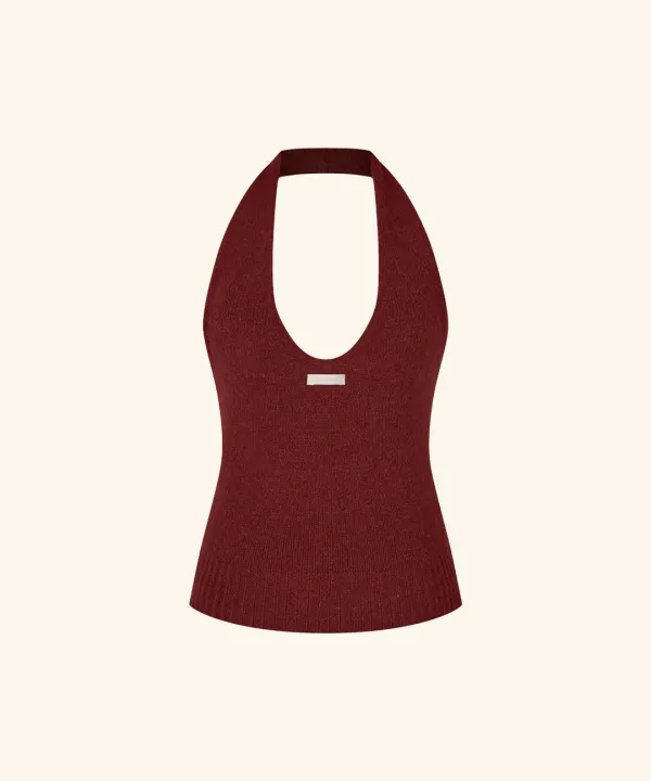 Letters Hairy Bustier Wool Knit ( Deep Red )
