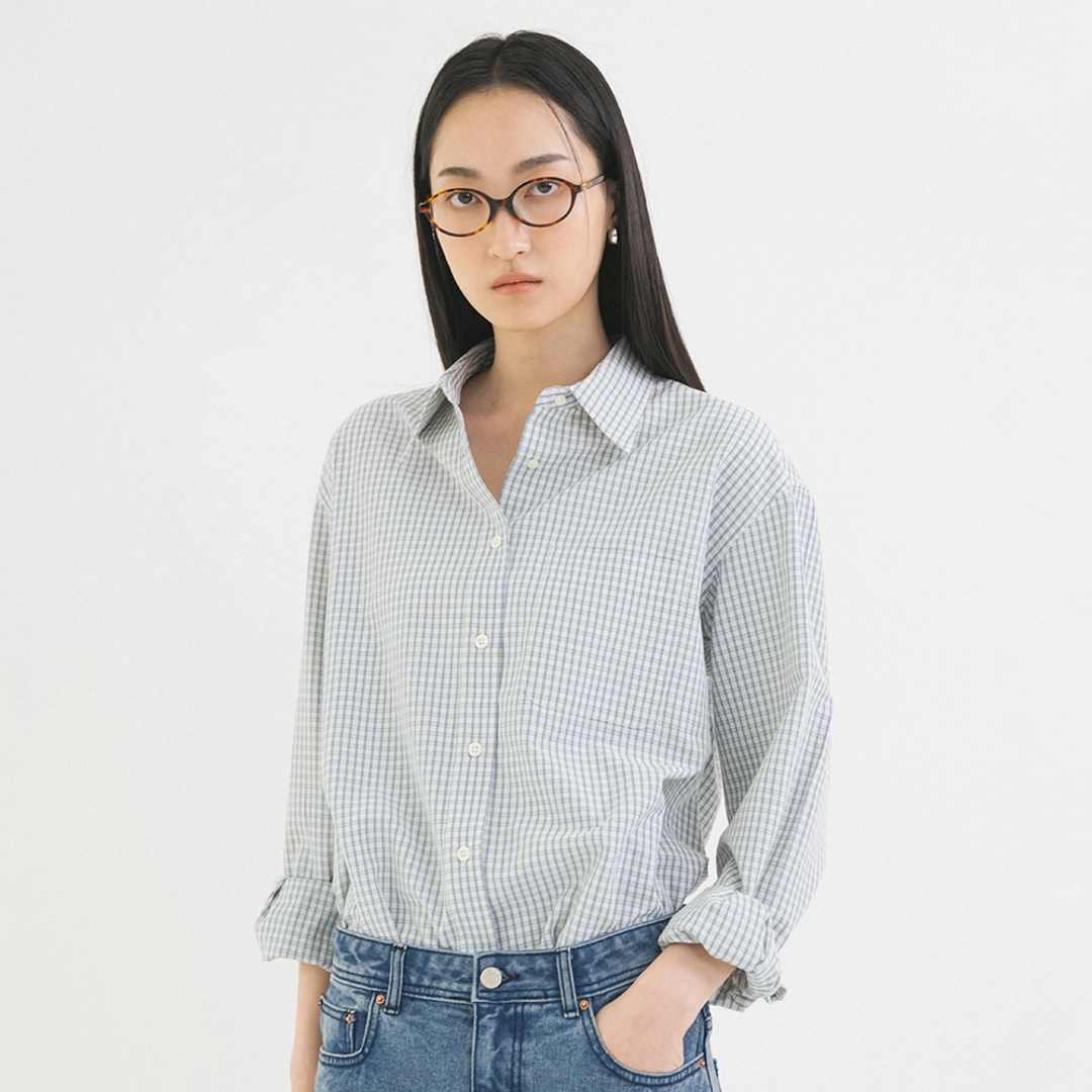 시야쥬 SITP5197 루즈 핏 시어서커 체크 셔츠_Blue 상품 이미지 2