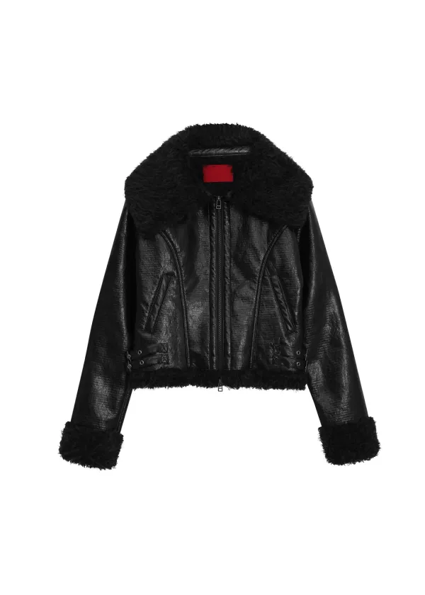 OVER COLLAR SHEARING JACKET, BLACK