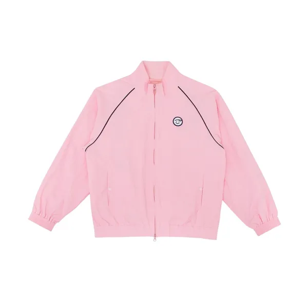Smiley Patch Blouson Zip-up Jumper (bubble pink)