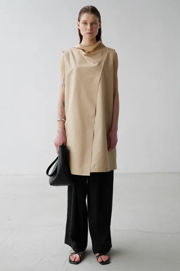 Lightweight cowl-neck layered Dress_beige