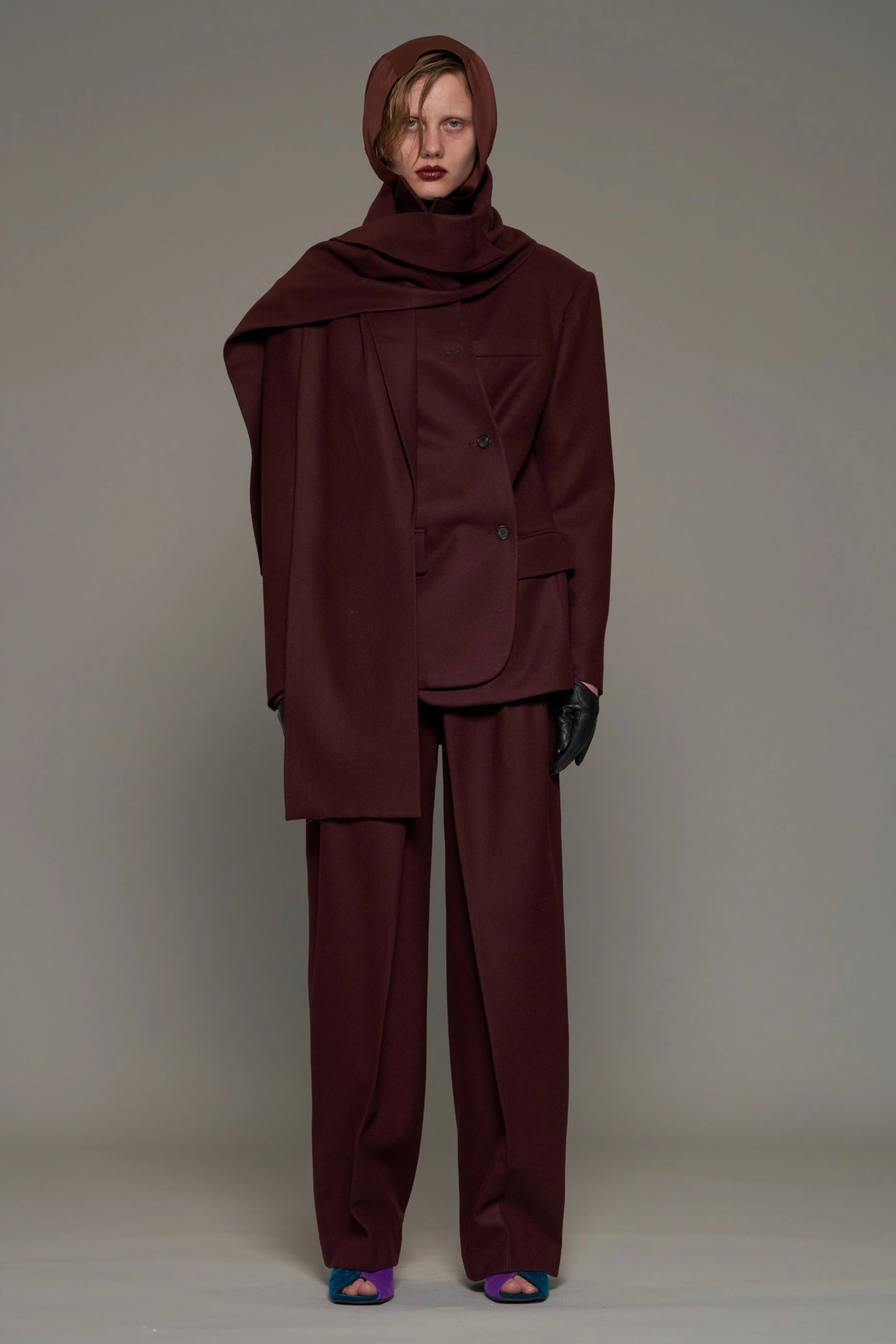 푸쉬버튼 FW26 WINE SCARF COLLAR SINGLE JACKET 상품 이미지 1