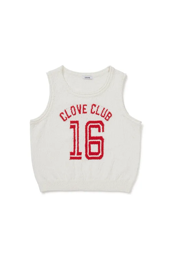 [26SM clove] Logo Boucle Knit Vest (Ivory)