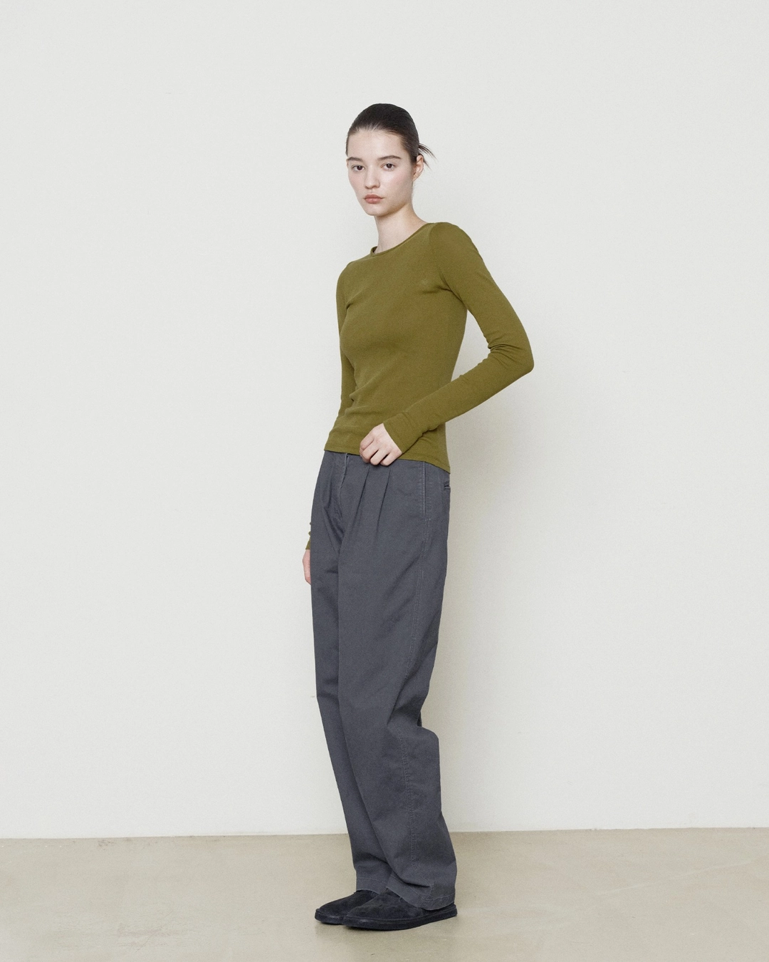 브라운야드 W Ribbed Long Sleeve, Olive 상품 이미지 1