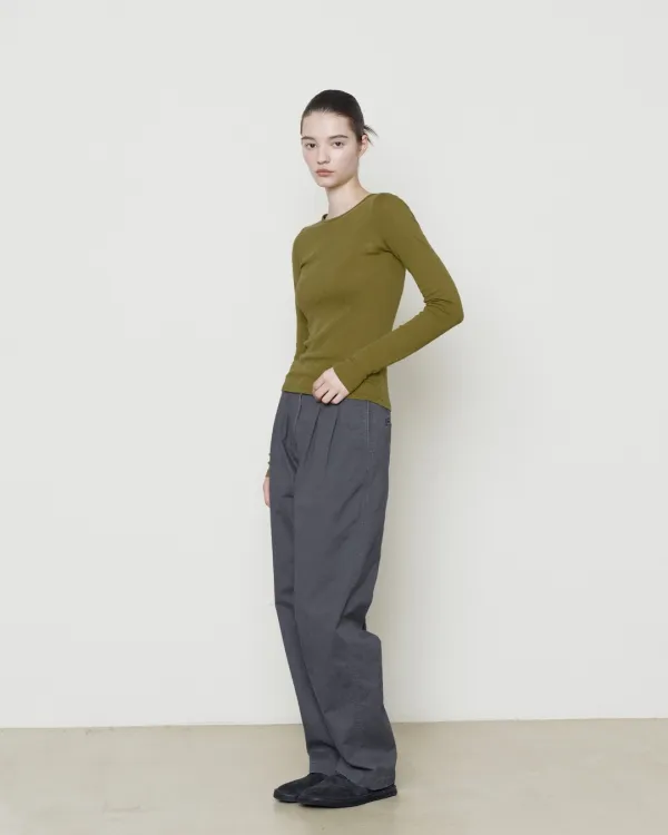 W Ribbed Long Sleeve, Olive