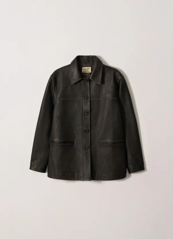 2nd / Vintage Lambskin Leather Car Coat (Dark Brown)