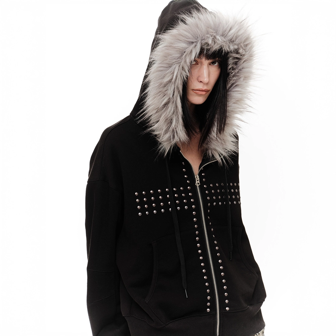 2000아카이브 CRUCIA FUR HOODIE ZIP UP (BLACK) 상품 이미지 2