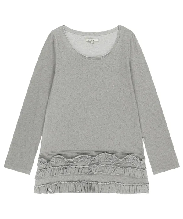 BOTTOM MULTIPLE FRILL DRESS LIGHT GREY