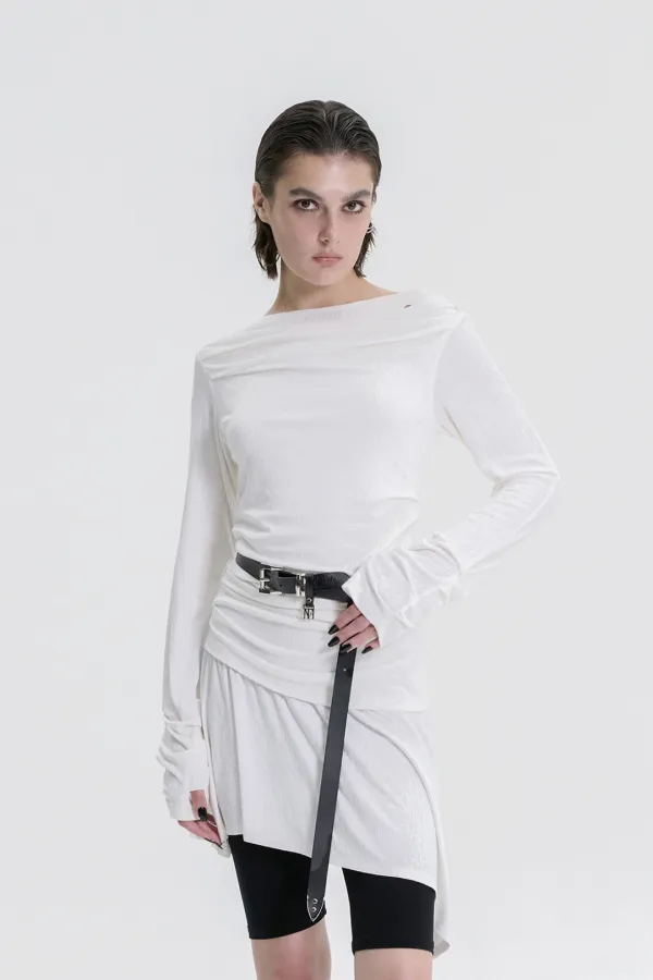 Draped Jersey Long Sleeve [ White ]