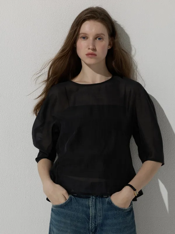 Peplum sheer blouse - Black