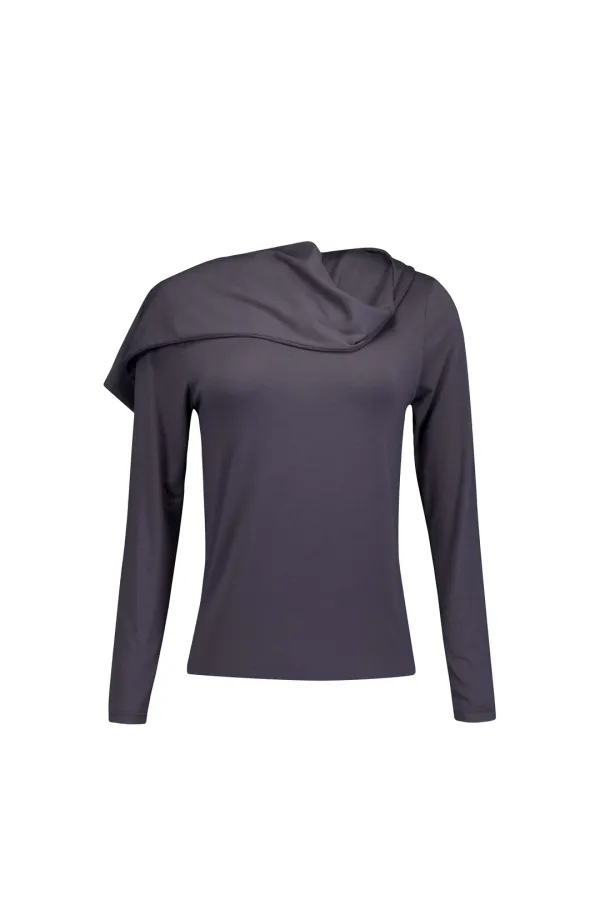 SOFT SCARF LONG-SLEEVE TOP (GRAY)