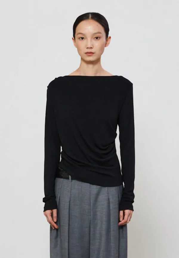 UNBALANCE DRAPE T-SHIRT - BLACK